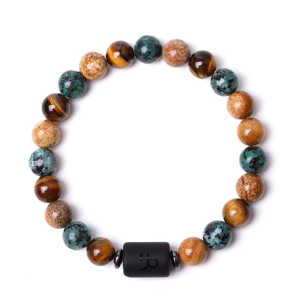 12 Classic Zodiac Signs Charm Jewelry Ball Shape Obsidian Natural Beaded Bracelet for Virgo Leo Libra Couples Fashionable