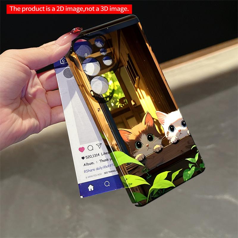 2DFlat Samsung phone case Two Kittens Gazing Through Wooden Window Applicable to Galaxy S23 S24 S25ULTRA S26 A12 A14 A15 A16 A54 A55