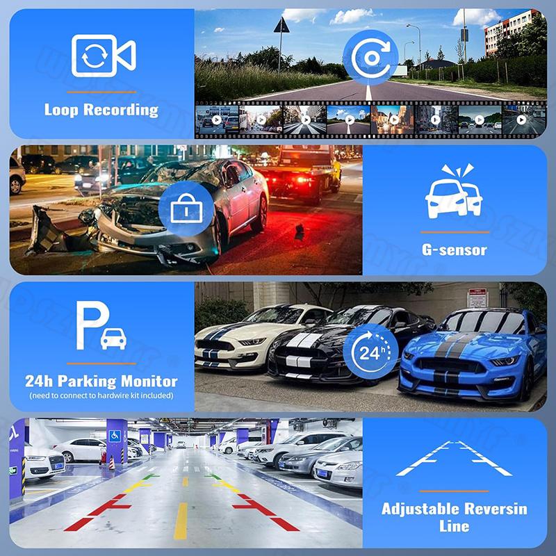 12inch Mirror Car DVR 4K Front and Rear Camera Wireless Carplay Android Auto Bluetooth FM Dash Cam for Car Camera for Vehicle