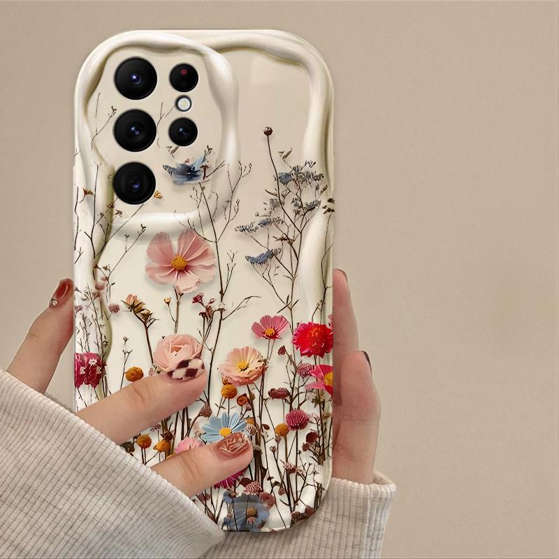 Роскошный Чехол с Цветочной Волной на Весь Экран Для Samsung Galaxy S25 S24 Ultra S23 S22 S21 S20 Plus FE A56 A16 A15 A34 A35 A55 A54