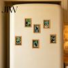 Decorative Magnetic Frames for Dorm Room Funny Wooden Fridge Magnets Frame, Retro Cute Cat in Bathroom Minimalist Gallery Refrigerator Locker