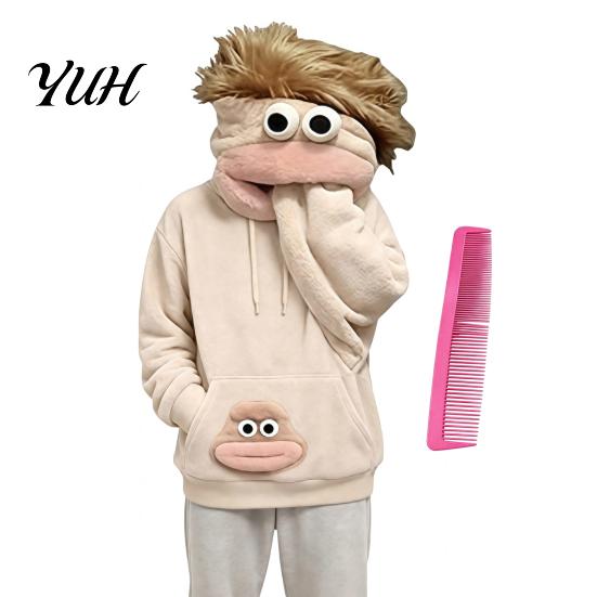 Skin Friendly Winter Wear Big Mouth Creature Flannel Hoodie with Comb, Men Women Oversized Hooded Unisex Pullover Top Sweatshirt, Thickened