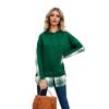 Plus Size Autumn and Winter Women Sweatshirt Fashion Hooded Plaid Splicing Split Sweatshirt Long-sleeved Blouse