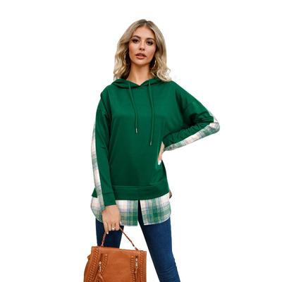 Большие размеры, осенне-зимняя женская толстовка, модная клетчатая толстовка с капюшоном и разрезом, блузка с длинными рукавами