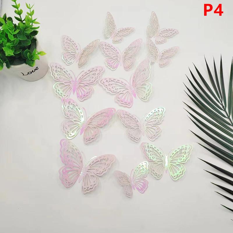 12Pcs 3D Hollow Butterfly Wall Decal Mirror Wall Stickers For Kids Room Home Wall Decoration Fridge Sticker Wedding Party
