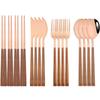 16Pcs Brown Gold Dinnerware Set Imitation Wooden Handle Cutlery Set Chopsticks Knife Fork Spoon Tableware Set Korean Flatware