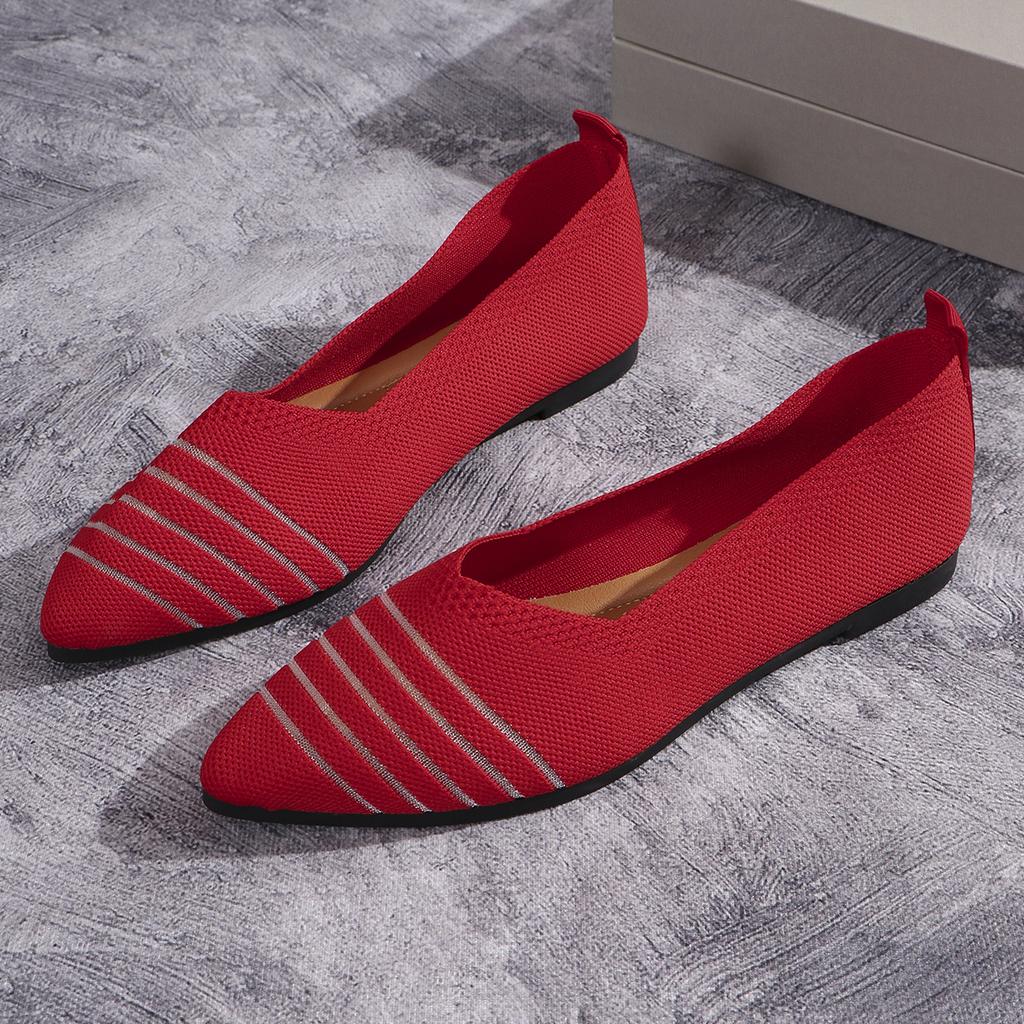 Новые модные женские туфли на плоской подошве с острым носком, однотонные трикотажные туфли без застежек, повседневные дышащие балетки для женщин, туфли на плоской подошве, женские мокасины