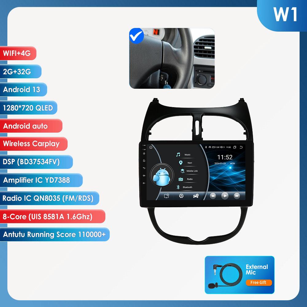 OSSURET Snapdragon 6115 Автомагнитола Autoradio для PEUGEOT 206 206SW 206CC 2001 - 2008 Carplay Android Auto Мультимедиа GPS 360 Камера Стерео