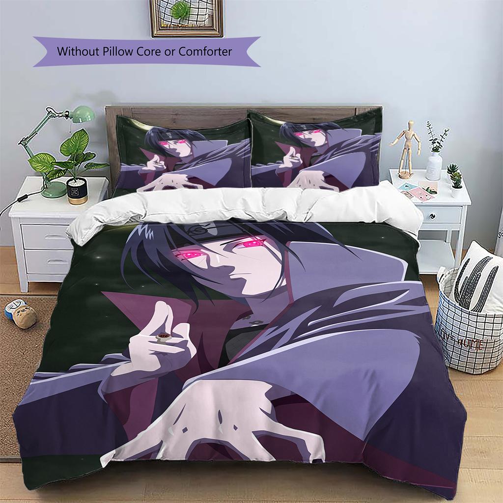 Постельное белье с узором Итачи Учиха из аниме Наруто, домашний декор, подарок на день рождения (1 пододеяльник + 2 наволочки, без наполнителя)