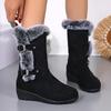 Fashion New Winter Women Boots Casual Warm Mid-Calf Boots Women Slip-On Round Toe Snow Boots Plus Size Comfortable Thickened Fluff Shoes