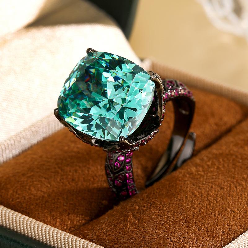 Ювелирные изделия Медное основание Позолоченное Ретро Симуляция Пара Зеленый Черный Золотой Ретро Кольцо Женское 14 * 16
