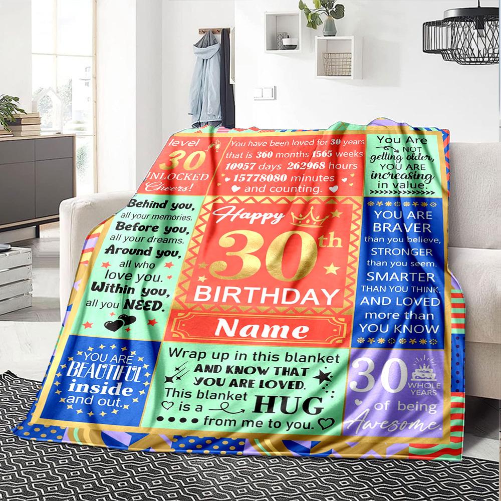 30Th Birthday Celebration Blanket Personalized Name Soft Warm And Versatile For Sofa Bed Office And Travel Machine Washable Comfortable In All Seasons