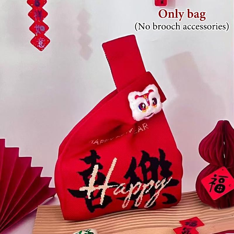 2026 Новогодний Мультяшный Талисман Пони Вязаный Подарочный Мешок Ручной Мешок для Конфет Большая Вместимость Мешок на Завязках на Запястье Милые Многоразовые Сумки для Покупок