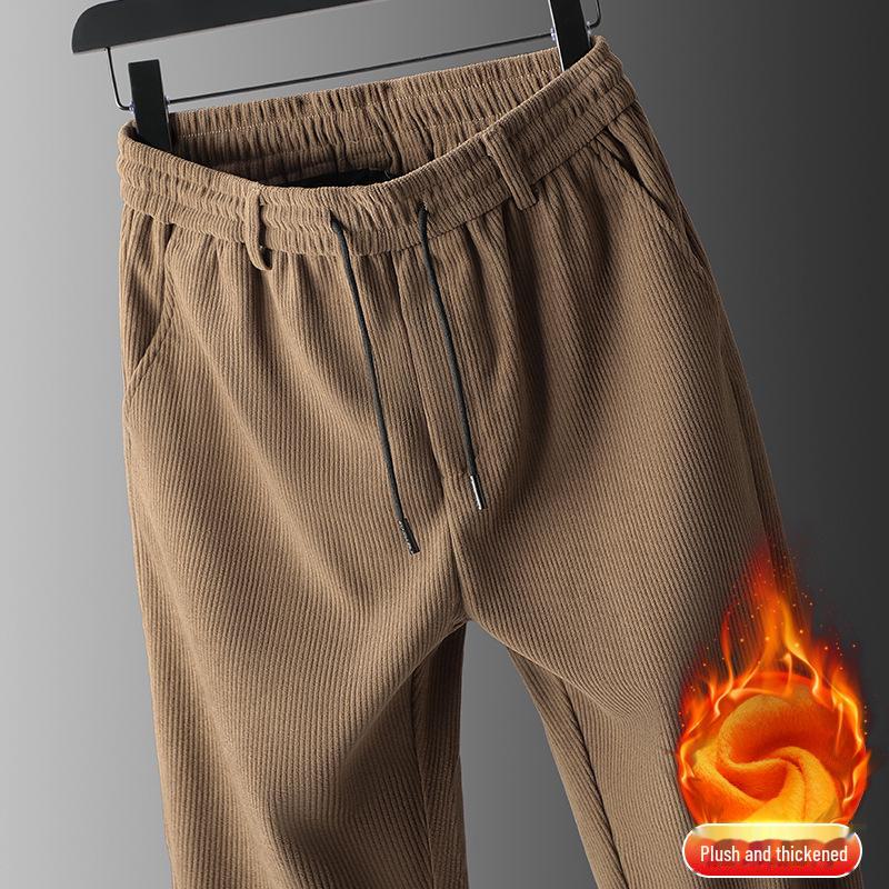 Вельветовые мужские брюки-стрейч с высокой талией: Плотные, свободные, прямые брюки на осень/зиму
