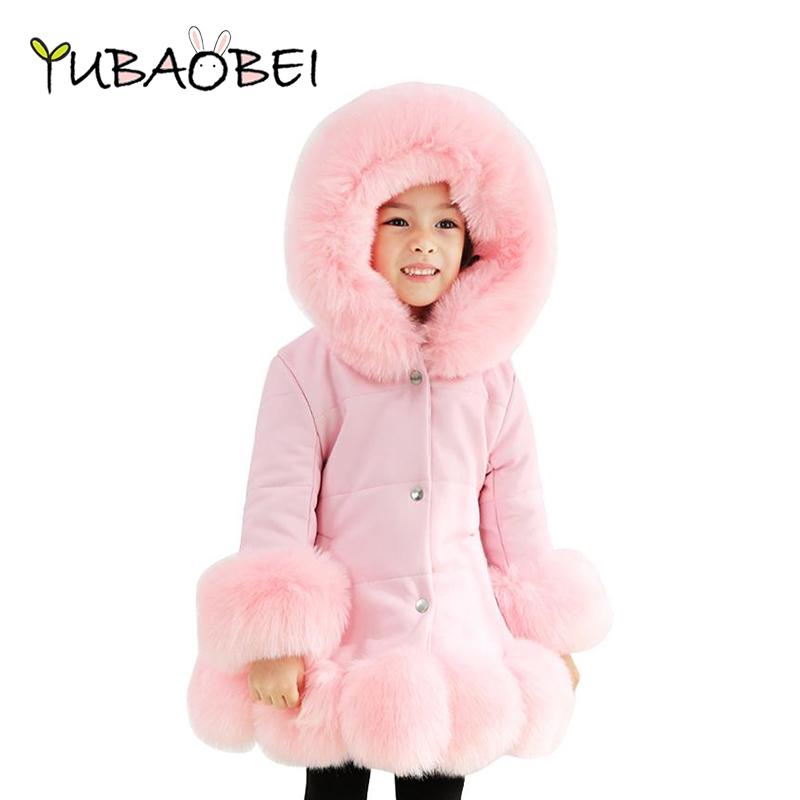 YUBAOBEI Christmas Winter Thick Warm Girls Leather Jacket Kids Soild Color Plush Stand Collar Hooded Coat