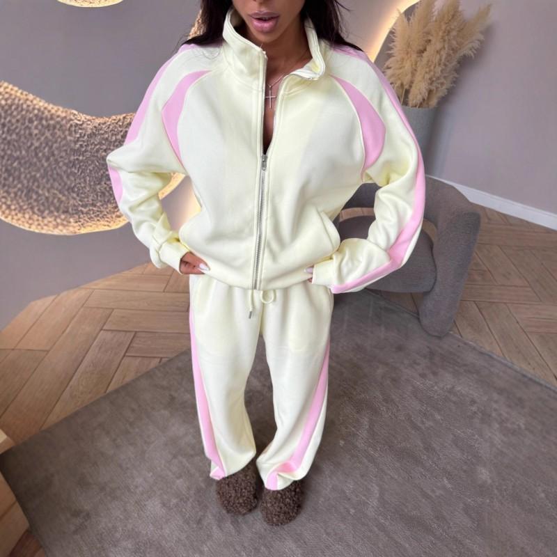 Womens Colorblock Long Sleeve Zip-Up Hoodie Drawstring Jogger Pants Set Casual Streetwear Outfit