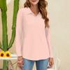Women's Fashion Solid Color Button Collar V Neck Long Sleeve Loose Shirt Tops