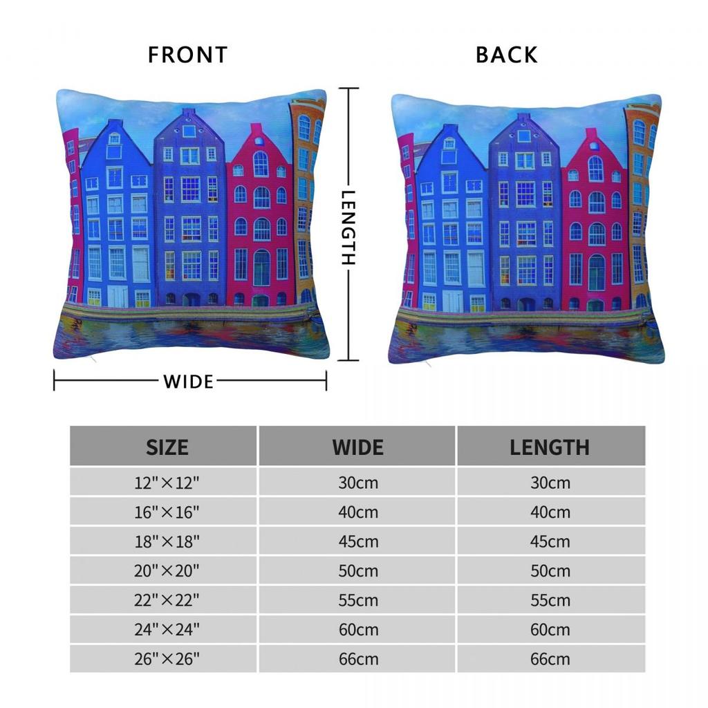 Amsterdam Row Houses Square Pillowcase Polyester Linen Velvet Creative Zip Decor Pillow Case Car Cushion Cover 18"