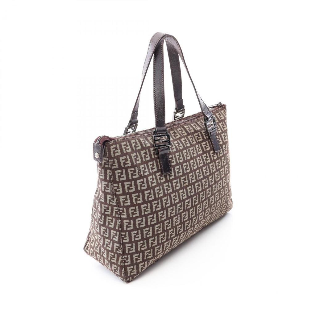 Used FENDI Zucchino Tote Bag canvas leather Brown Beige Used Women