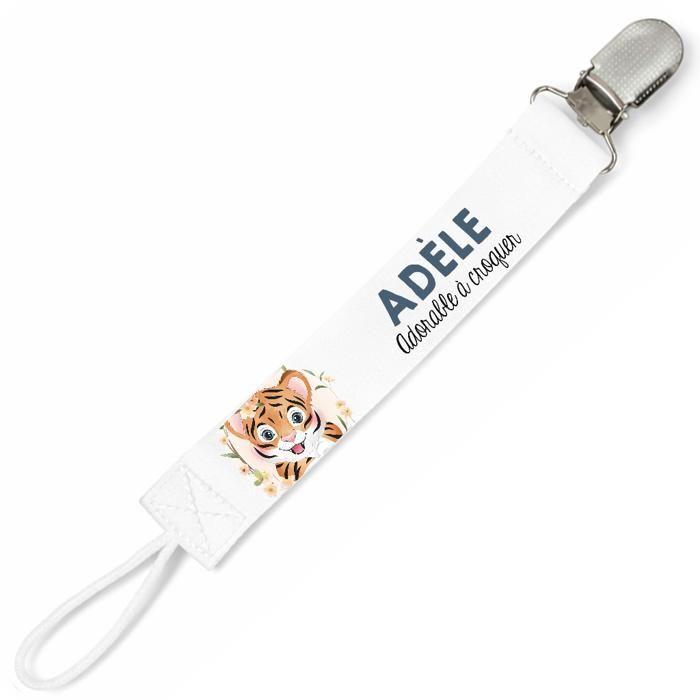 Planetee Attache tétine pour prénom ADELE adorable à croquer Tigre | Attache sucette cadeau naissance