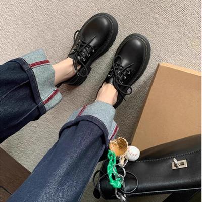 Мягкая кожа, круглый носок, толстая подошва с увеличением высоты, шнуровка, маленькие кожаные туфли в стиле ретро, универсальные, на толстом каблуке, одинарные туфли, оксфорды