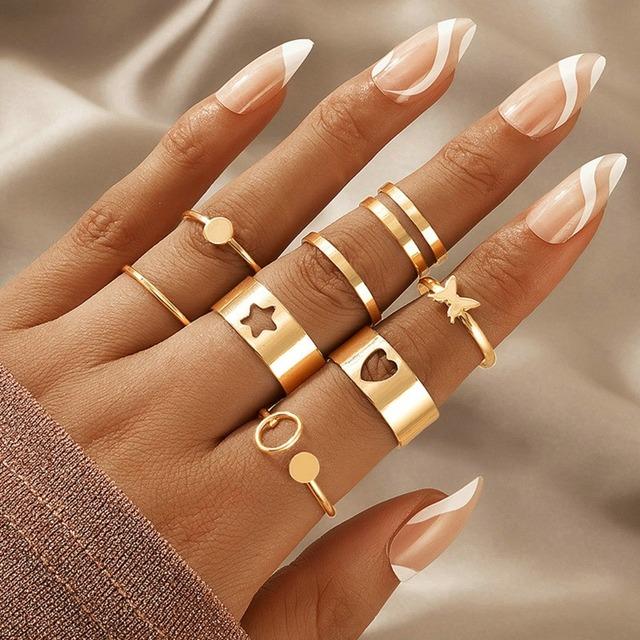 Fashion Jewelry Rings Set Gold Color Hollow Round Opening Women Finger Ring for Girl Lady Party Wedding Gifts