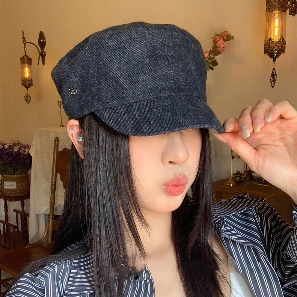 Винтажная кепка художника в британском стиле Y2k Восьмиугольная шляпа Ретро Джинсовый берет Повседневная