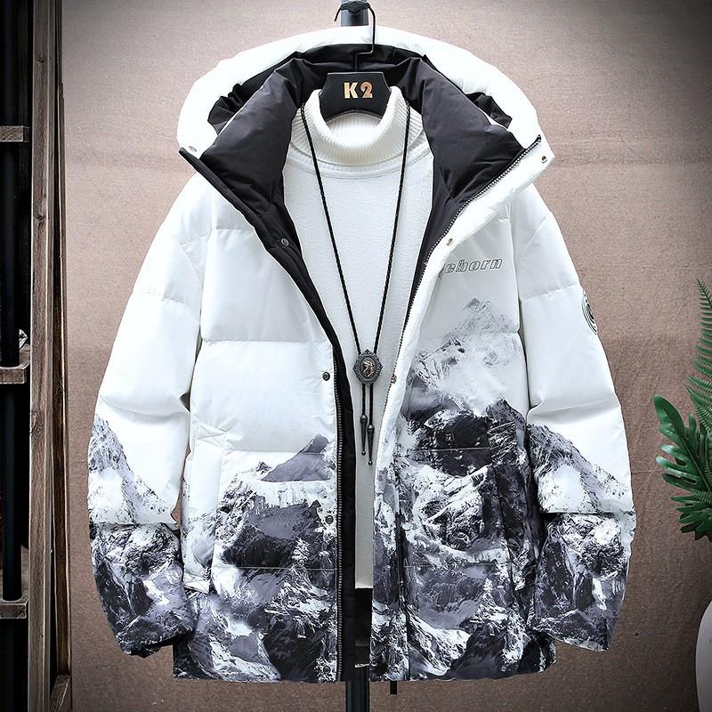 Mens Short Puffer Jacket Winter Warm Hooded Loose Fit Youth Casual Down Coat 46-50% Fill Power 550