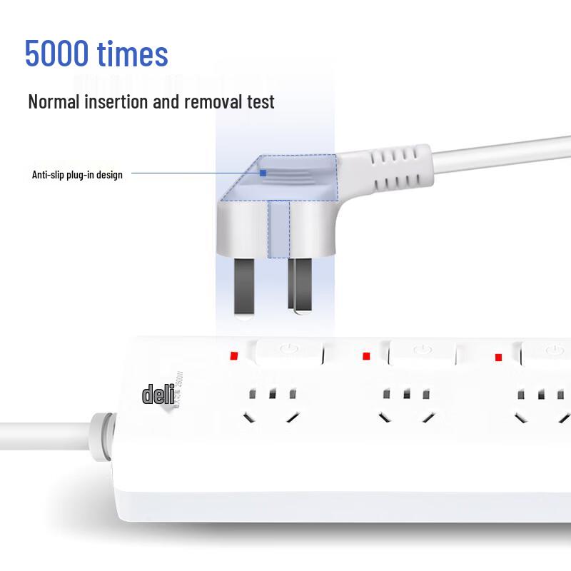 Deli New National Standard 5-Outlet Power Strip with Individual Switches