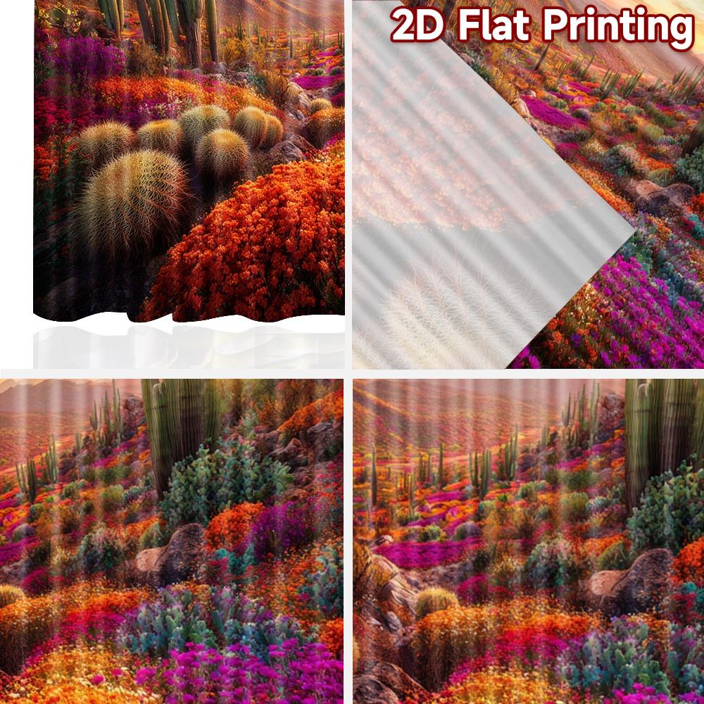 2D flat printing 2pcs Party Curtain Desert Sunset Cactus Flower Bloom Digital Printed Polyester Drapes Holiday Decorations for