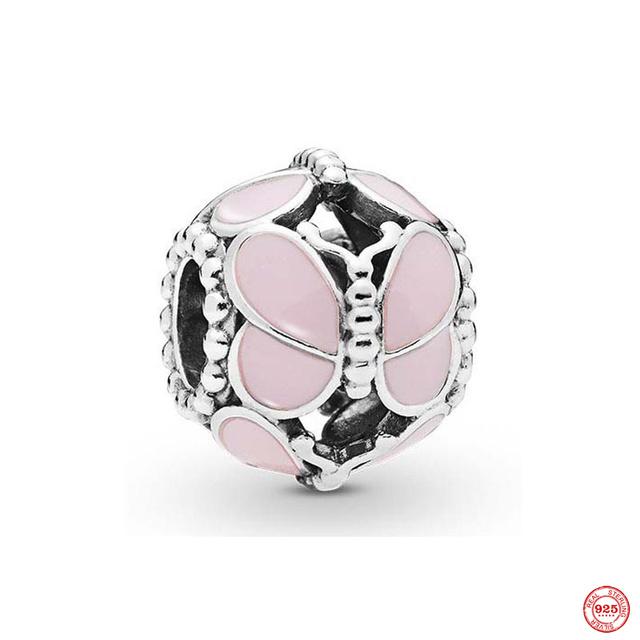 Новый розовый кулон в форме бабочки с цветком, подвеска из бисера, модный оригинальный браслет из стерлингового серебра 925 пробы для женщин, ювелирные изделия своими руками, подарок