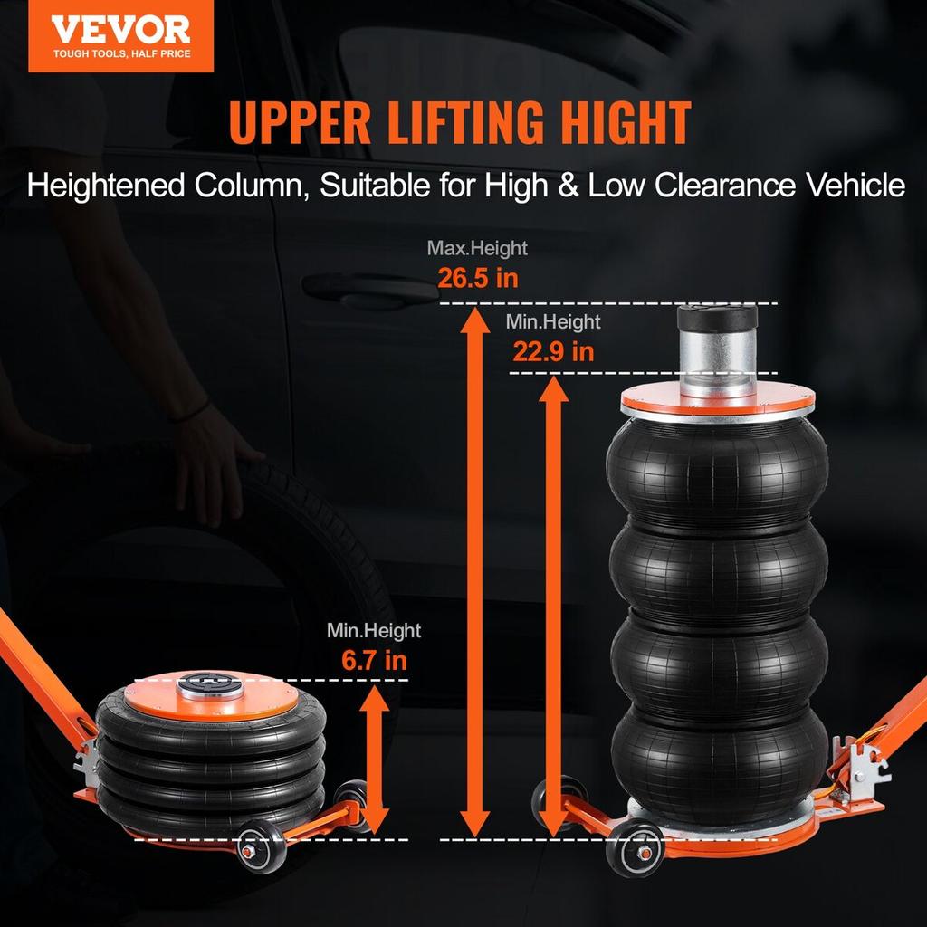 Air Jack 6 Ton/13000 lbs Pneumatic Jack with Heightened Column for Sedan