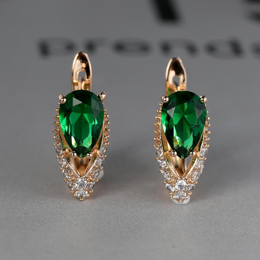 2022 New Geometric Teardrop Cut Green Stone Earrings Temperament Long Drop Trendy Female Earrings