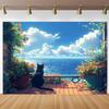 2D Терраса у моря Китти Летний Цветочный Фон для Фотосессии Девочки День Рождения Детский Праздник