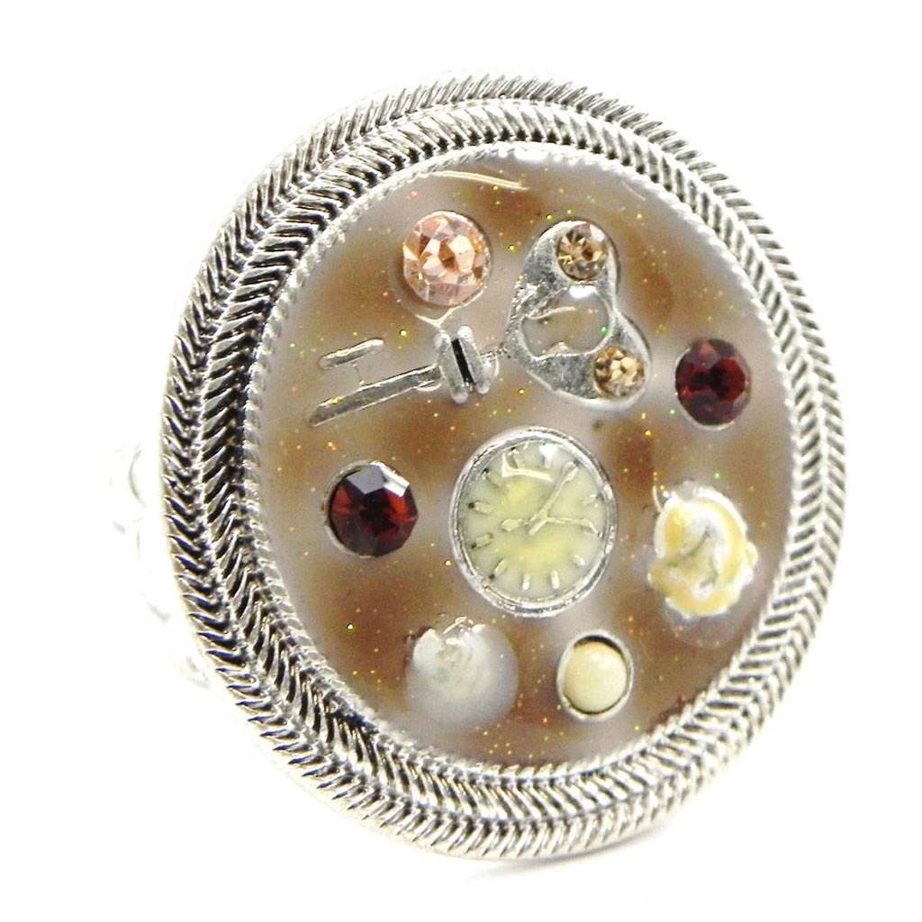 Les Trésors De Lily [H9840] - Дизайнерское кольцо "Бабушка" бежево-серебристо-коричневое.