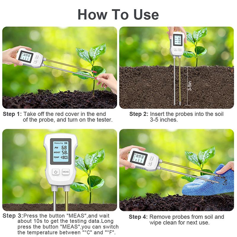 3 в 1 цифровой ЖК-измеритель почвы, измеритель температуры, влажности и pH с подсветкой, измерительный прибор для растений, цветочных растений, сада