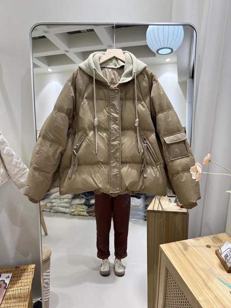 Вязаная шапка свободная и тонкая белая утиная пуховая женская осень 2024 зима новая повседневная куртка-пуховик прилив