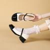 One Word with Black and White Color Matching Light Mouth Single Shoes Spring and Summer Round Head Mary Jane Women's Shoes College Small Leather Shoes