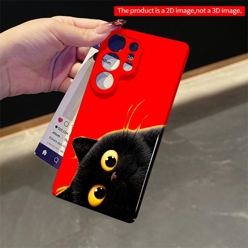 2DFlat Samsung phone case Black Cat with Yellow Eyes on Red Background Applicable to Galaxy S23 S24 S25ULTRA S26 A12 A14 A15 A16 A54 A55