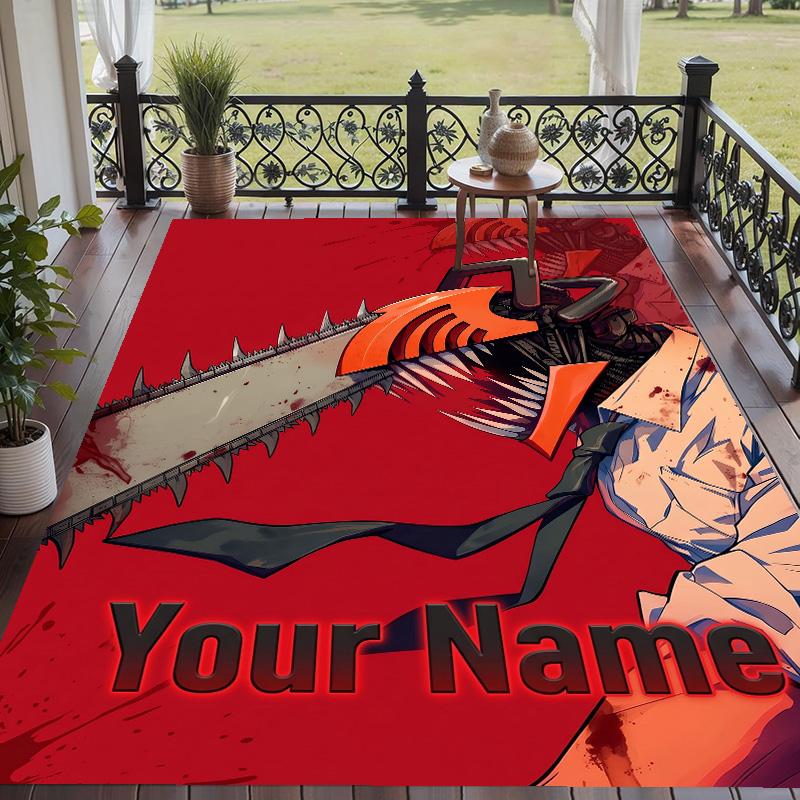 Custom Text Chainsaw Man Pattern Floor Rug Soft Indoor Carpet Mat Living Room Bedroom