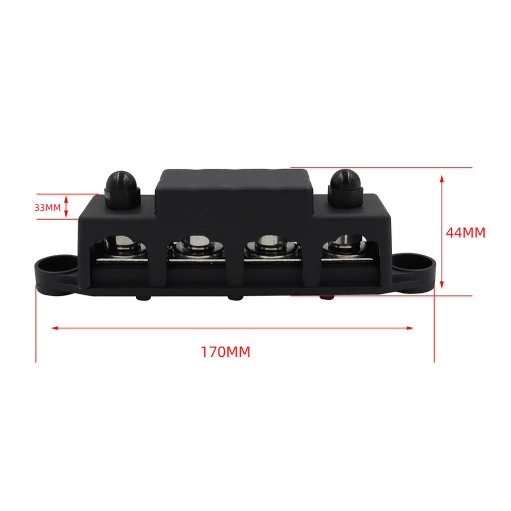 12V Power Distribution Block 250A Bus Bar Terminal Block with Cover 4 X 3/8" Terminal Studs 3 X #8 Terminal Screw 48VDC 300VAC