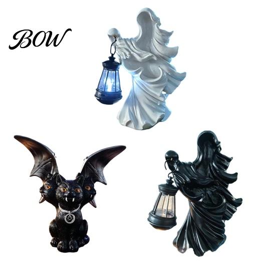 Outdoor Halloween Decoration Witch Resin Lantern, Gothic Ghoul Terrifying LED Night Light, Dark Style Decor Waterproof Hell Reaper Spooky