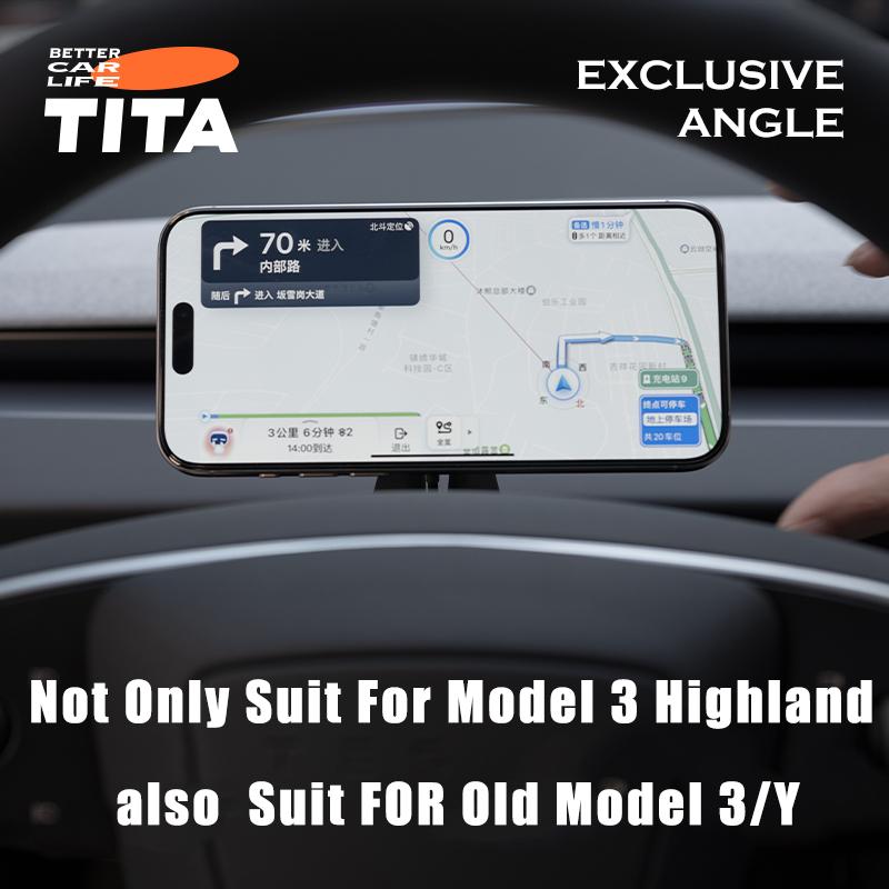 Tita 15W Wireless Charger For Tesla Model Y Juniper Phone Holder Magnetic Attraction Navigation Car Phone Mount Accessories
