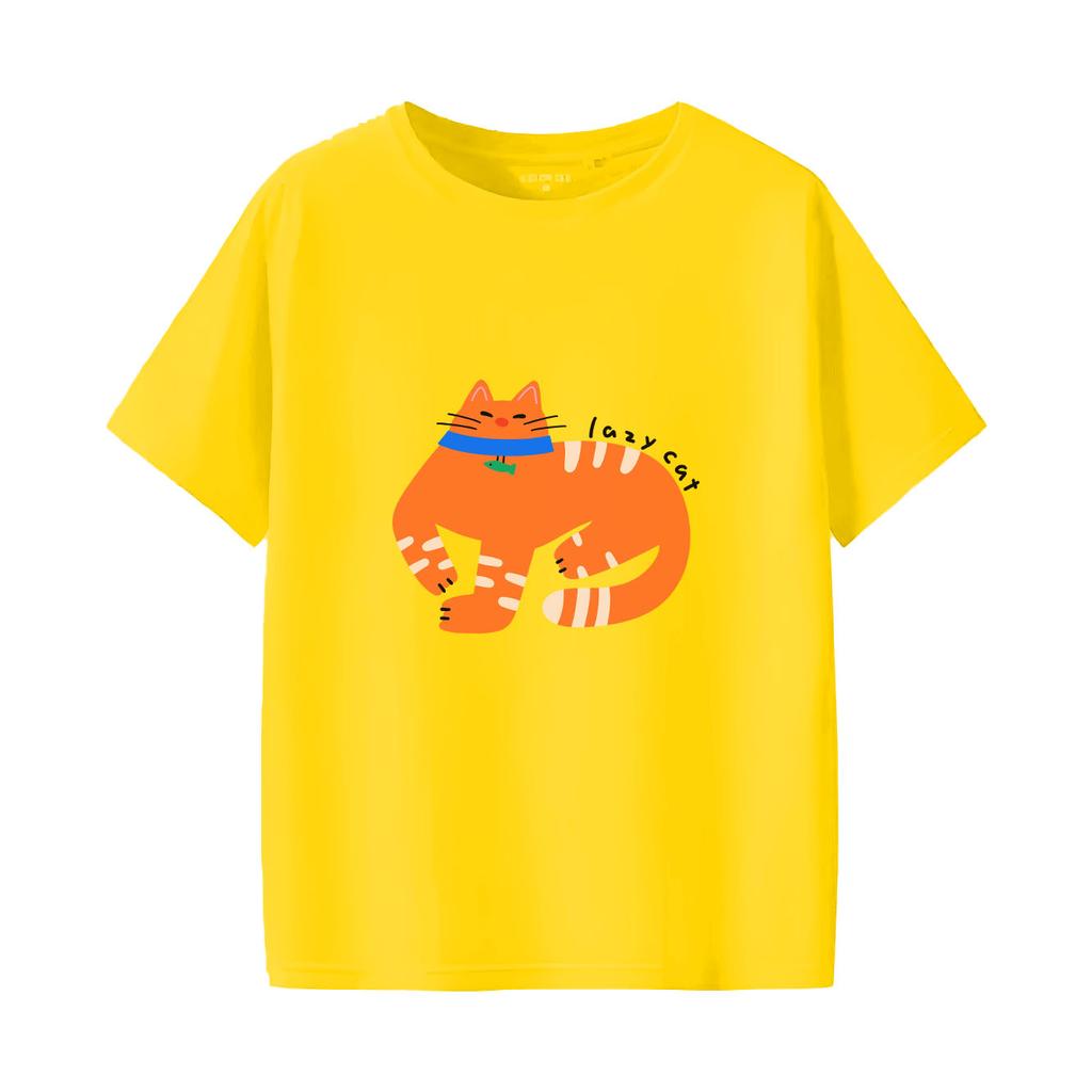 Cartoon orange cat printed short sleeved round neck Womens Tshirt for spring and summer versatile Womens Tshirt