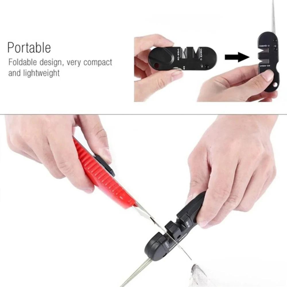 Портативная точилка для ножей 4-в-1. Многофункциональная уличная портативная точилка для ножей из вольфрамовой стали. Мусат для заточки ножей.