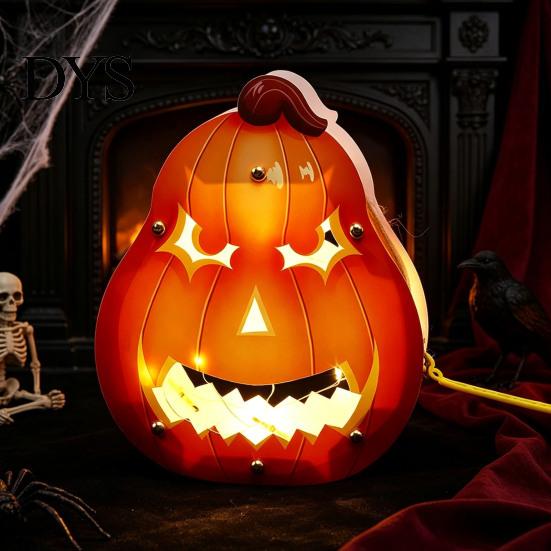 DIY Art Kits for Home Gardening Halloween Lantern Craft Set Kids, Handheld Paper Pumpkin Ghost with LED Light Trick or Treat Party Decoration,