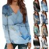 Women's Casual Printed Long Sleeve Loose V-Neck Pullover Top
