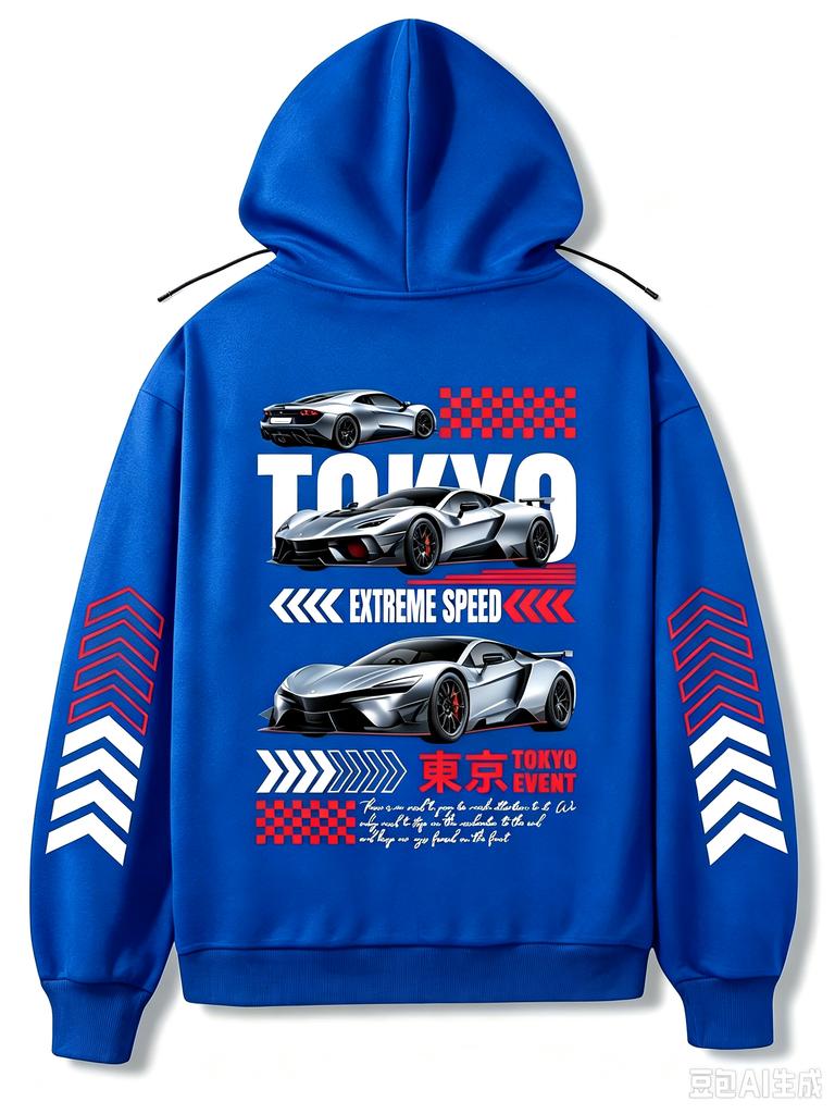 Men Oversized Hoodie Tokyo Extreme Speed Racing Car Print Arrow Pattern On Sleeve Streetwear Hooded Pullover Sweatshirt Tops