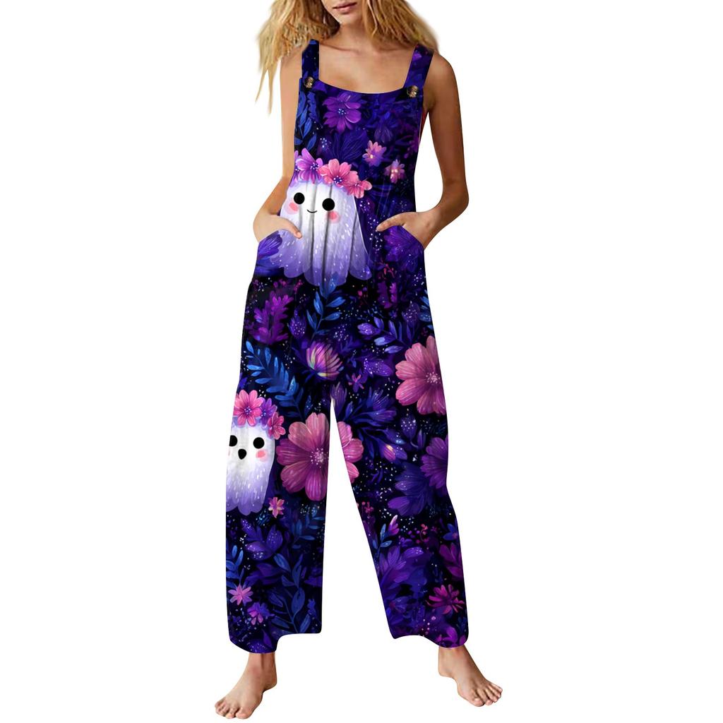 Женский комбинезон с принтом, повседневный свободный комбинезон
