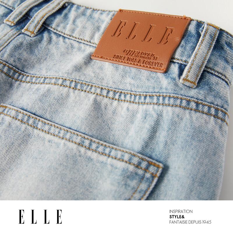 ELLE Women's High-Waisted Raw Hem Denim Shorts
